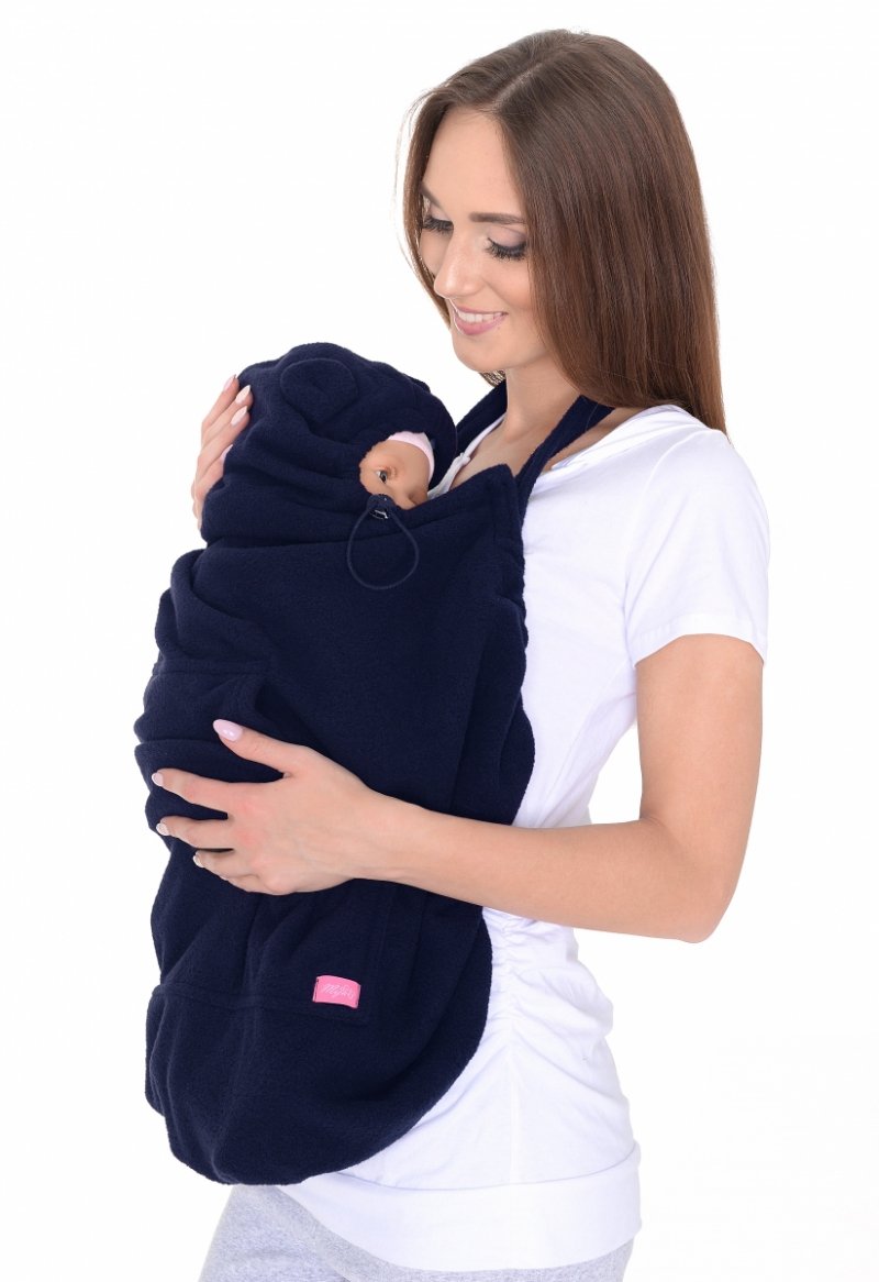 MijaCulture - Maternity fleece warm Baby Universal Windproof Carrier Cover 4022/M37 Navy Blue /  Birds