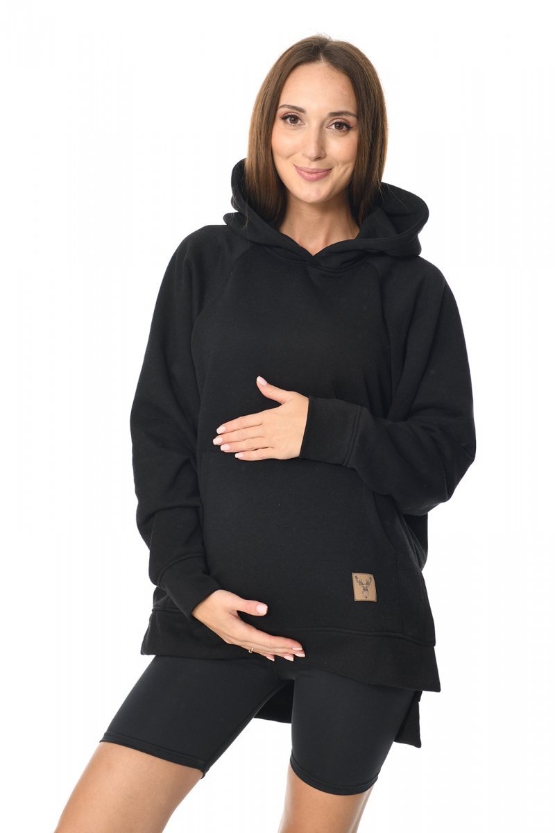 MijaCulture - 3 w 1 ciepła bluza ciążowa i do karmienia z kapturem „Stella ” M014 czarna