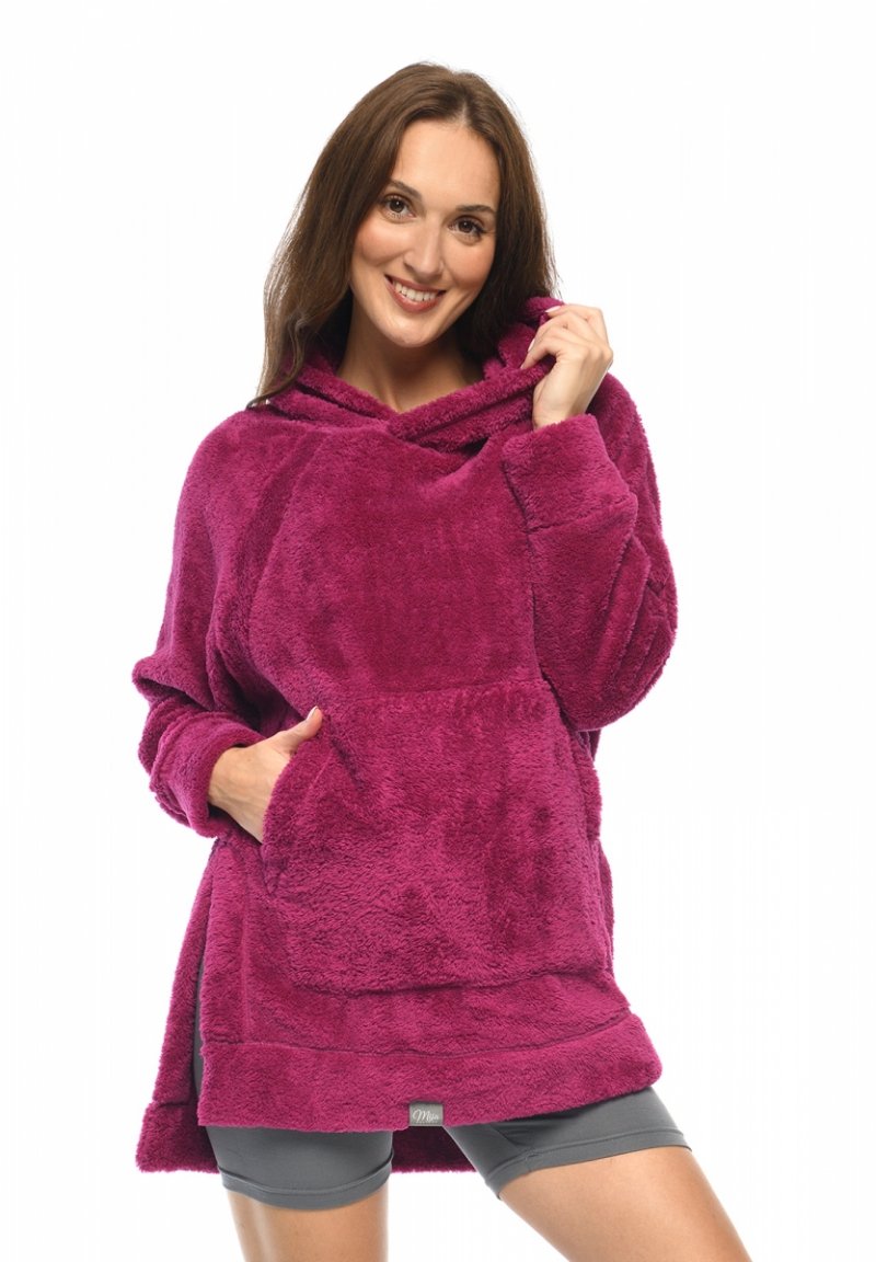 MijaCulture - super miekka przytulna bluza kocobluza ciążowa i do karmienia z kapturem „BEAR” M022 jagoda