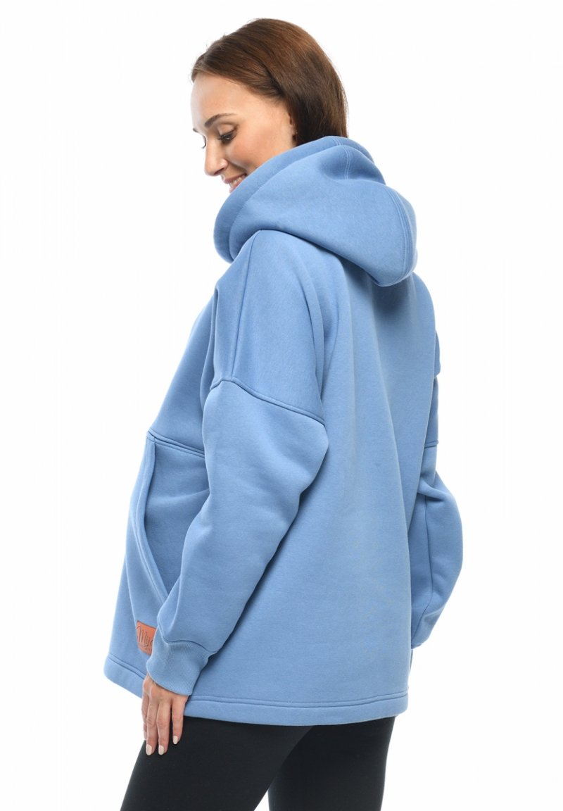 MijaCulture - 3 w 1 ciepła bluza oversize ciążowa i do karmienia z kapturem „Megan ” M0121 Niebieski