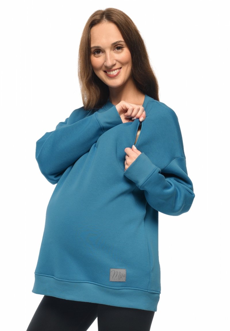 MijaCulture - 3 w 1 oversize bluza ciążowa i do karmienia „Miley ” M020 petrol