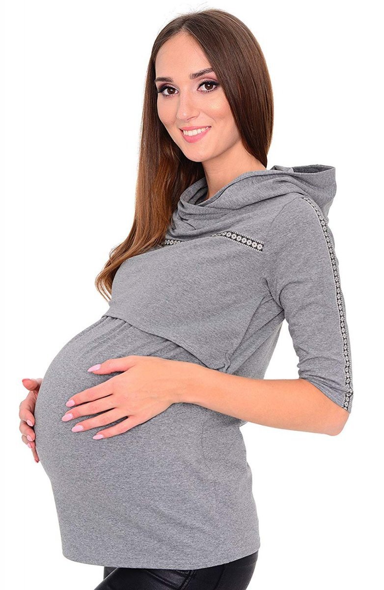 MijaCulture – 3 w 1 bluza ciążowa i do karmienia „Monica” 7134 szary