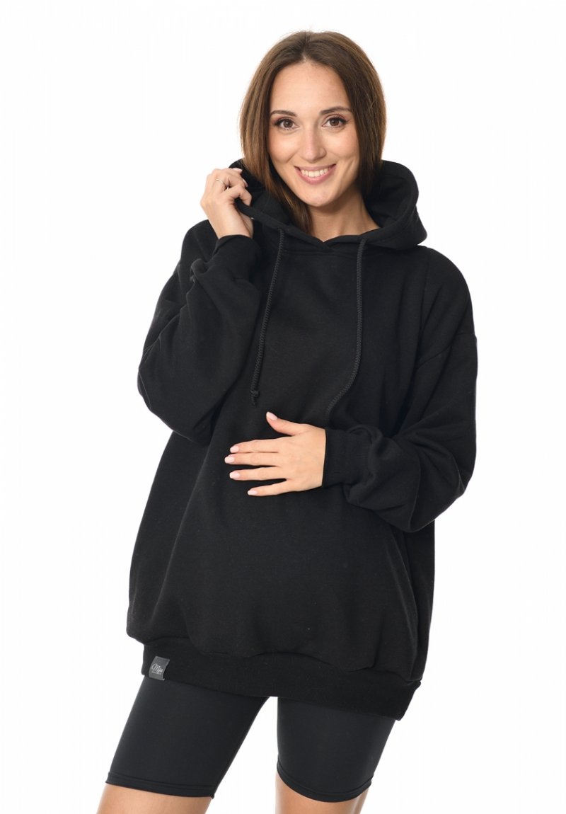 MijaCulture - 3 w 1 ciepła bluza ciążowa i do karmienia z kapturem „Naomi” M016 czarna