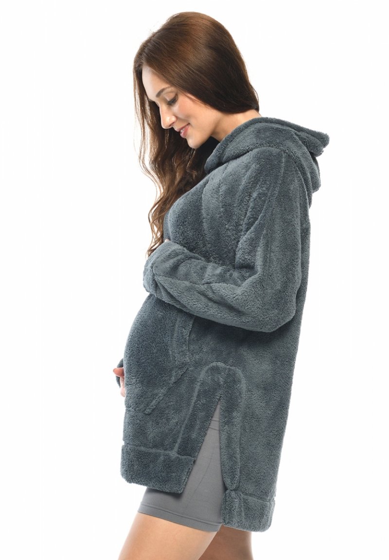 MijaCulture - super miekka przytulna bluza kocobluza ciążowa i do karmienia z kapturem „BEAR” M022 grafit