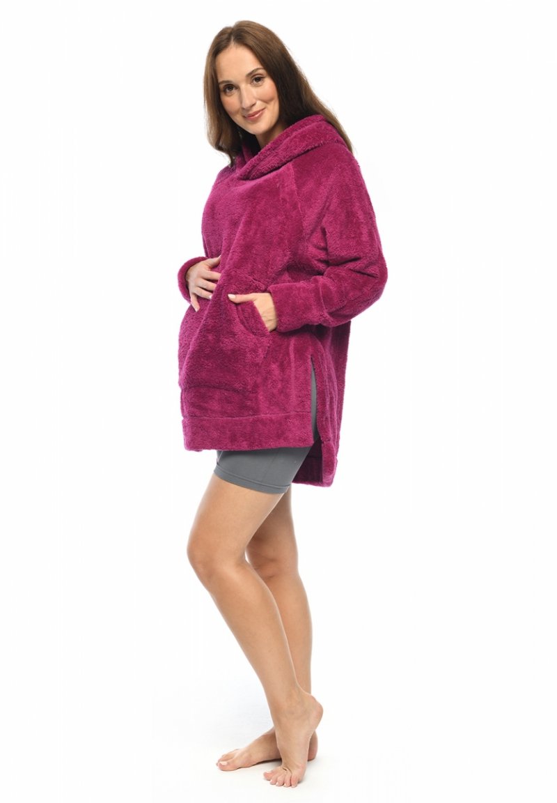MijaCulture - super miekka przytulna bluza kocobluza ciążowa i do karmienia z kapturem „BEAR” M022 jagoda
