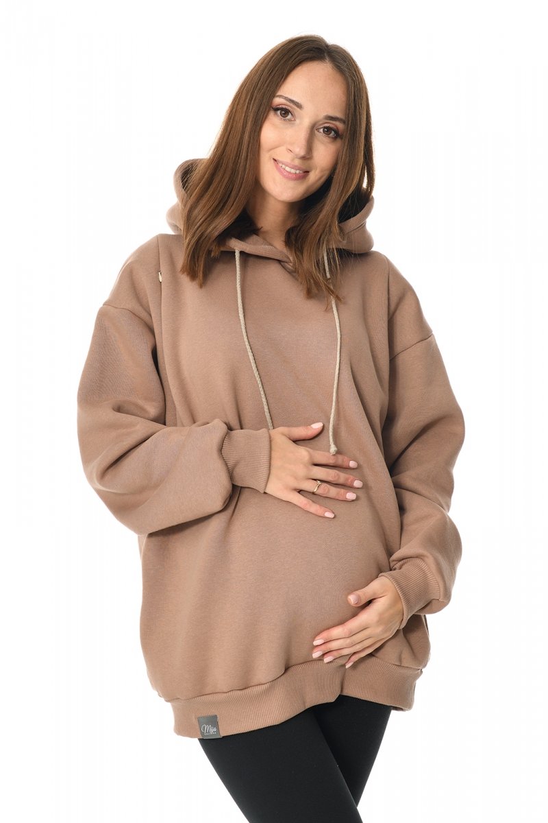 MijaCulture - 3 w 1 ciepła bluza ciążowa i do karmienia z kapturem „Naomi” M016 ciemny beż
