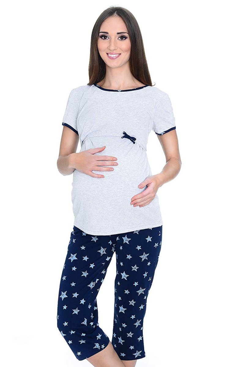 MijaCulture - piżama 3 w 1 ciążowa i do karmienia 4119/M69 melanż/granat