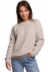 Be Knit BK052 Długi sweter w prążek - beżowy