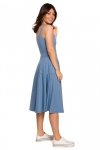 BeWear B218 Sukienka rozkloszowana na cienkich ramiączkach - niebieska