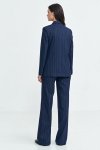 Nife Spodnie bootcut, z krytym guzikiem, prążek - granat - SD103