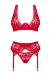 Obsessive Lacelove 3-pcs set bielizna nocna komplet biustonosz + stringi + pas do pończoch