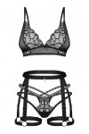 Obsessive Blomentis 3-pcs set bielizna nocna komplet biustonosz + stringi + pas do pończoch