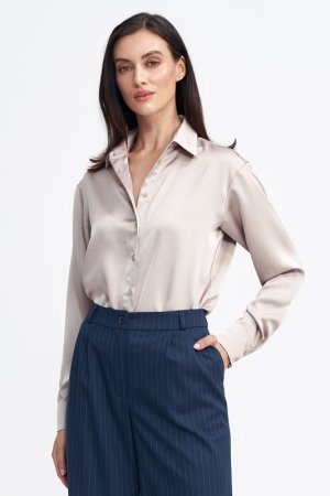 Nife Satynowa koszula body - beż - K80