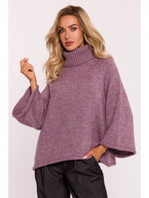 Moe M822 Sweter z golfem i szerokimi rękawami - wrzosowy