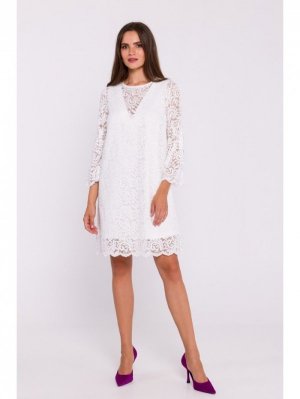 Stylove S380 Koronkowa sukienka trapez - ecru