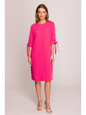 Stylove S393 Sukienka z wiązanymi rękawami - różowa