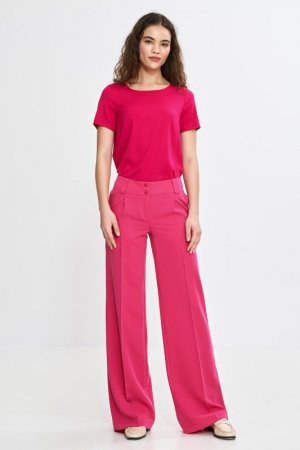 Nife Spodnie wide leg z kantem - róż - SD112