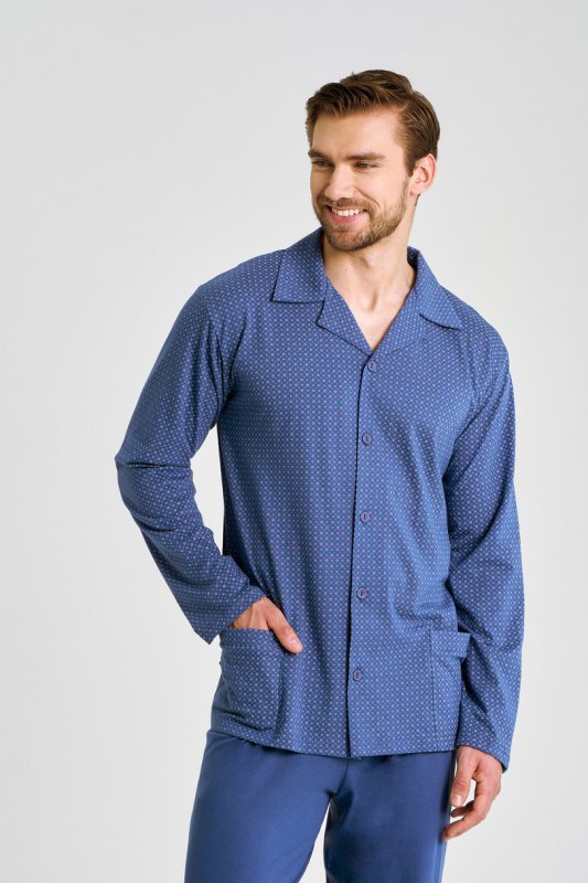 TARO 3484 PIŻAMA MĘSKA DŁUGA ROZPINANA DEREK 3XL-4XL