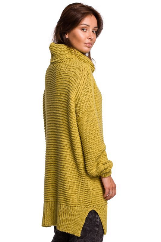 Be Knit BK047 Sweter oversize z golfem - limonkowy