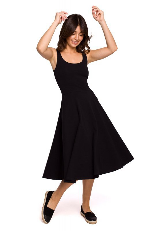 BeWear B218 Sukienka rozkloszowana na cienkich ramiączkach - czarna