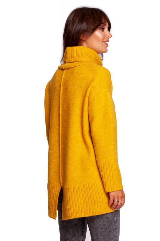 Be Knit BK086 Sweter z golfem i rozcięciem z tyłu - miodowy