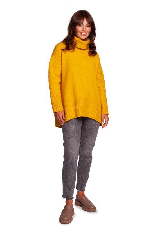 Be Knit BK086 Sweter z golfem i rozcięciem z tyłu - miodowy