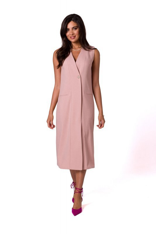 BeWear B254 Prosta sukienka midi bez rękawów - różowa