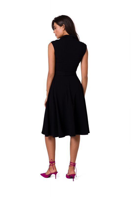 BeWear B261 Sukienka bawełniana z rozkloszowanym dołem - czarna