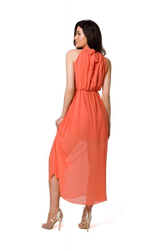 Makover K169 Sukienka szyfonowa maxi wiązana wokół szyi - pomarańczowa