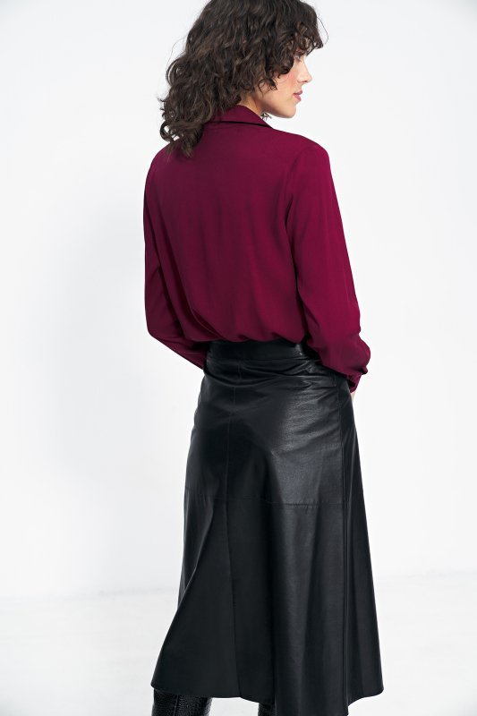 Nife Czarna trapezowa spódnica z ecoskóry - SP73