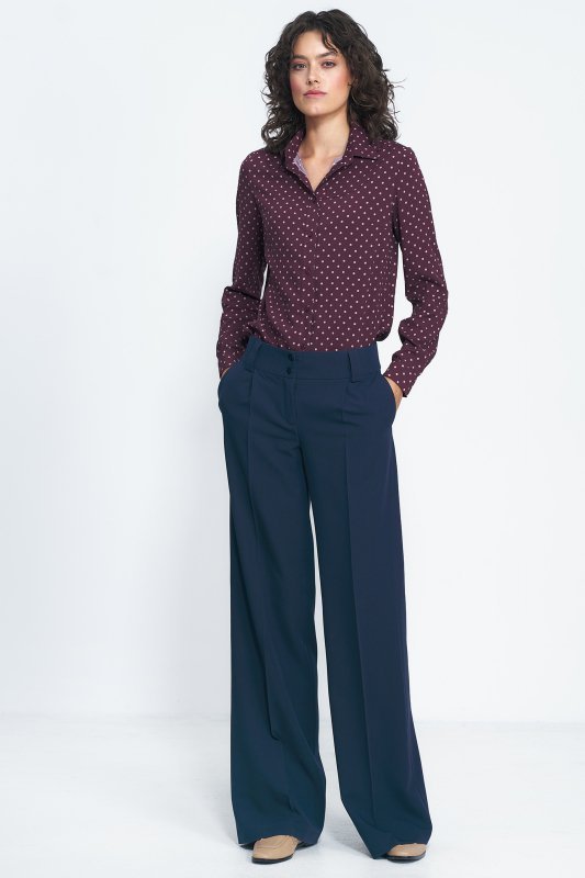 Nife Granatowe spodnie typu wide leg - SD81