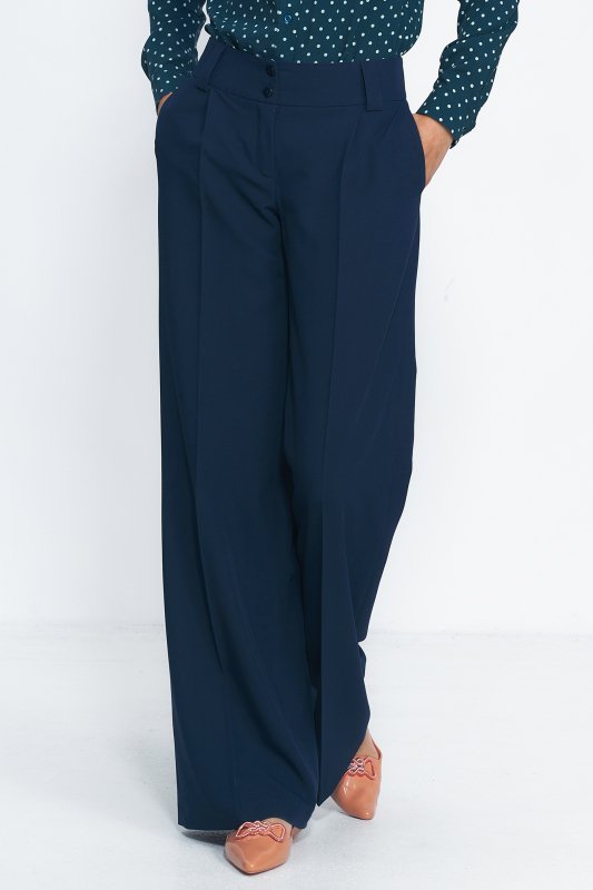 Nife Granatowe spodnie typu wide leg - SD81