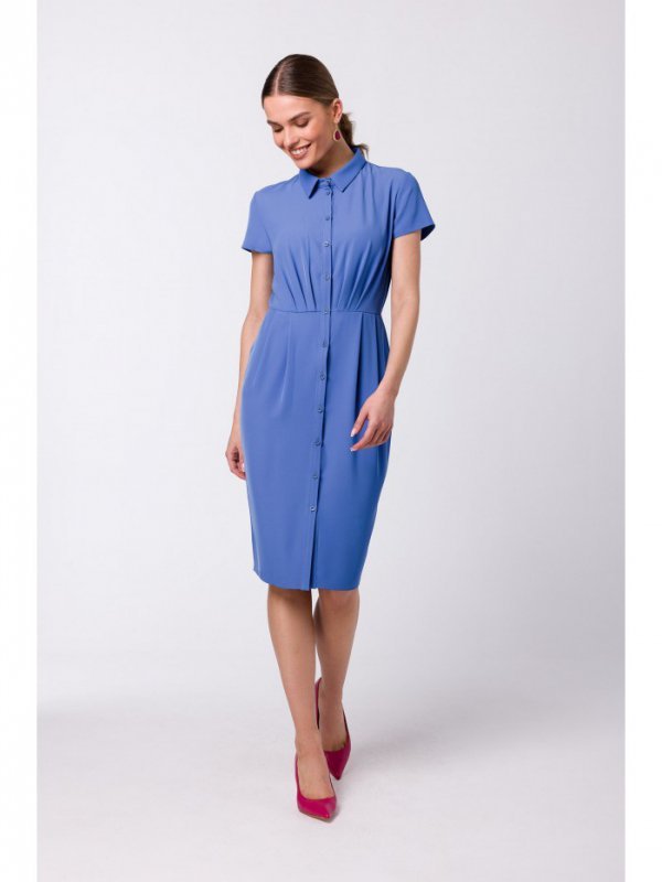 Stylove S335 Sukienka koszulowa z zakładkami - niebieska