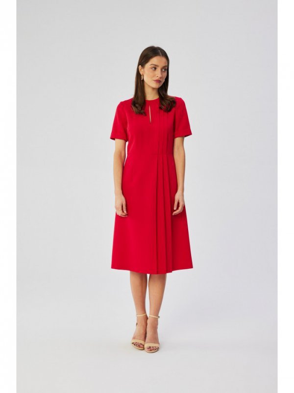 Stylove S361 Sukienka z ozdobnymi zakładkami na boku - czerwona