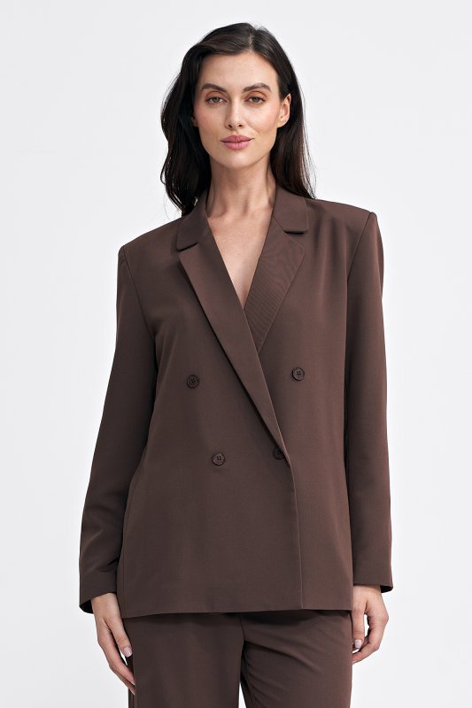 Nife Marynarka oversize, dwurzędowa - brąz - Z69