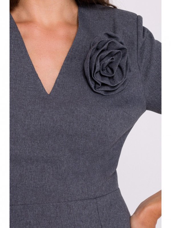 Stylove S372 Sukienka midi z kwiatkiem - szara