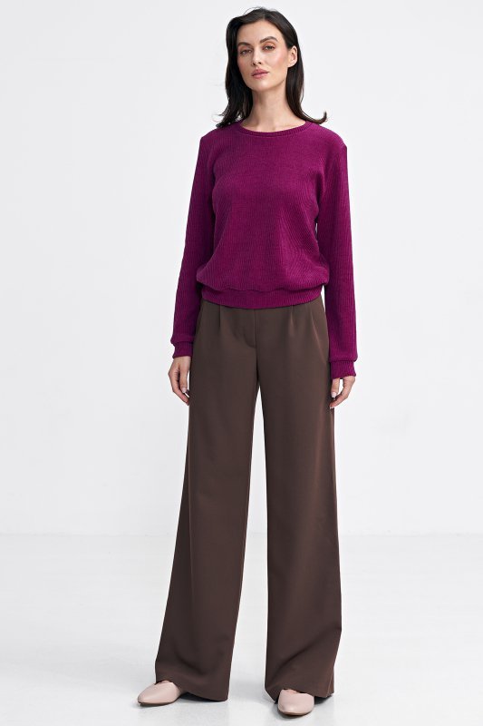 Nife Bluza z dzianiny prążkowanej z długim rękawem - purpura - BL08