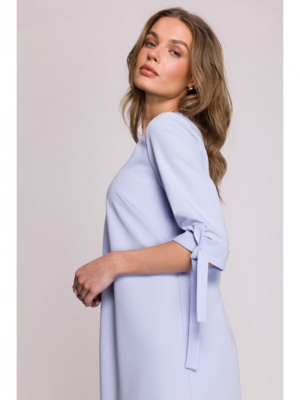 Stylove S393 Sukienka z wiązanymi rękawami - błękitna