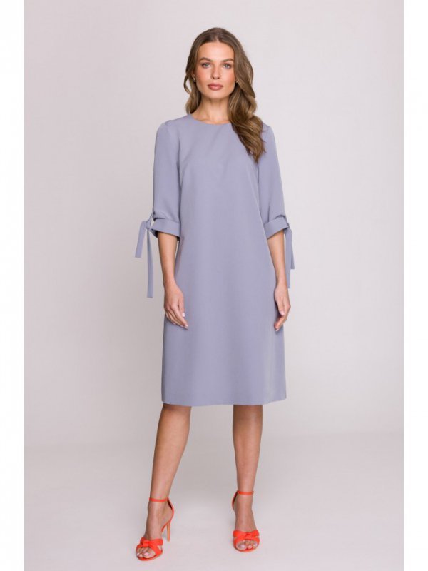 Stylove S393 Sukienka z wiązanymi rękawami - gołębi