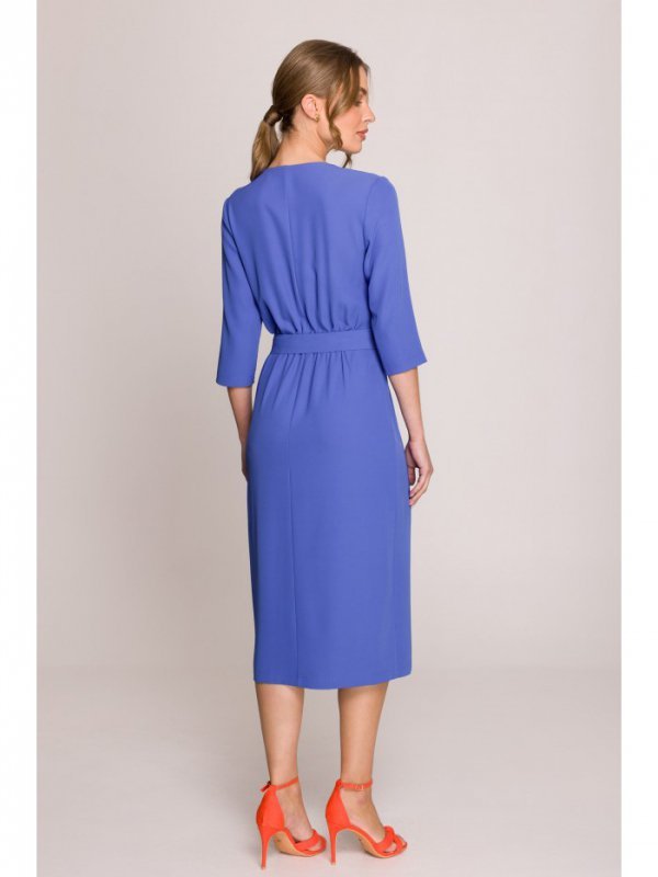Stylove S396 Sukienka z kopertowym motywem - niebieska