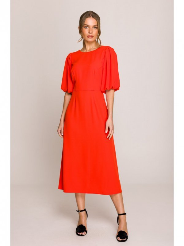 Stylove S399 Sukienka z bufiastymi rękawami - koralowa