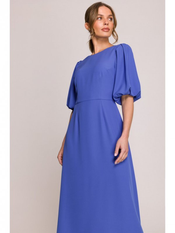 Stylove S399 Sukienka z bufiastymi rękawami - niebieska