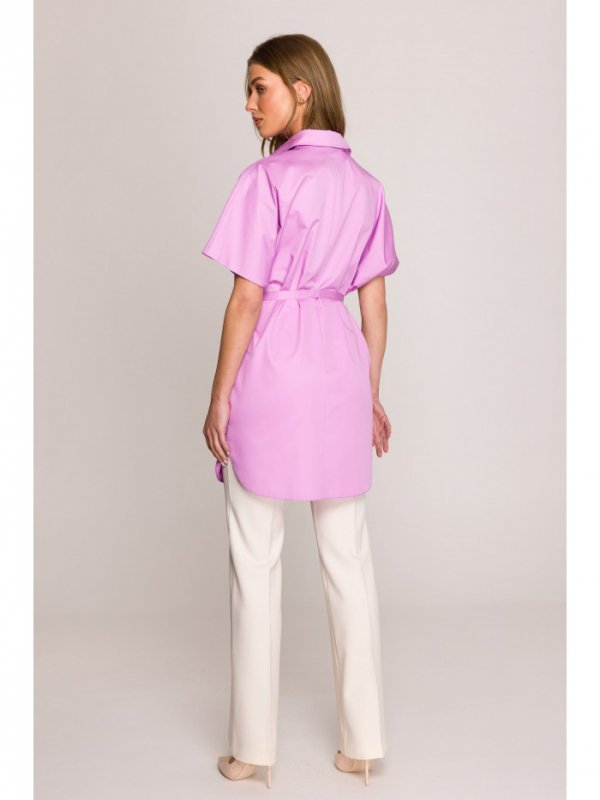 Stylove S402 Bawełniana koszula oversize tunika - liliowa