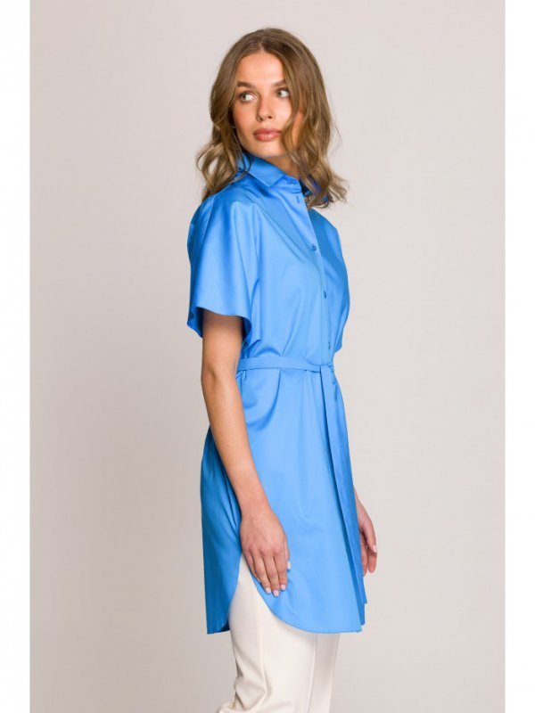 Stylove S402 Bawełniana koszula oversize tunika - niebieska