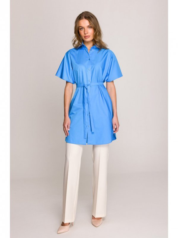 Stylove S402 Bawełniana koszula oversize tunika - niebieska