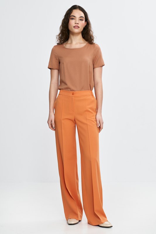 Nife Spodnie wide leg z gumą w pasie- pomarańczowy - SD113