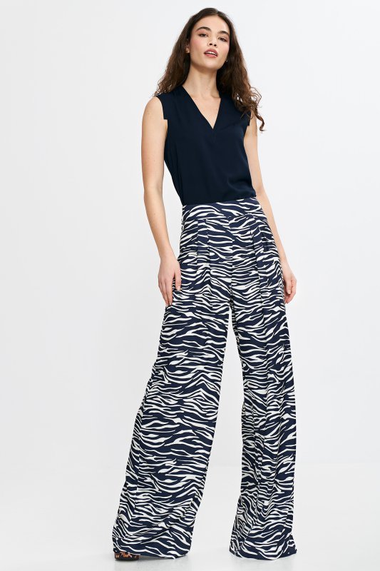 Nife Spodnie palazzo - wzór zebra- granat - SD115