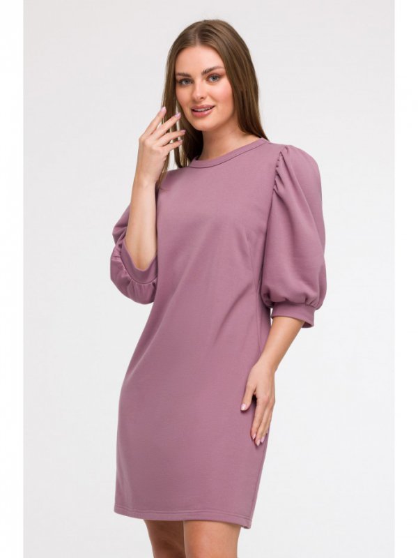 BeWear B291 Sukienka z bufiastymi rękawami - wrzosowa
