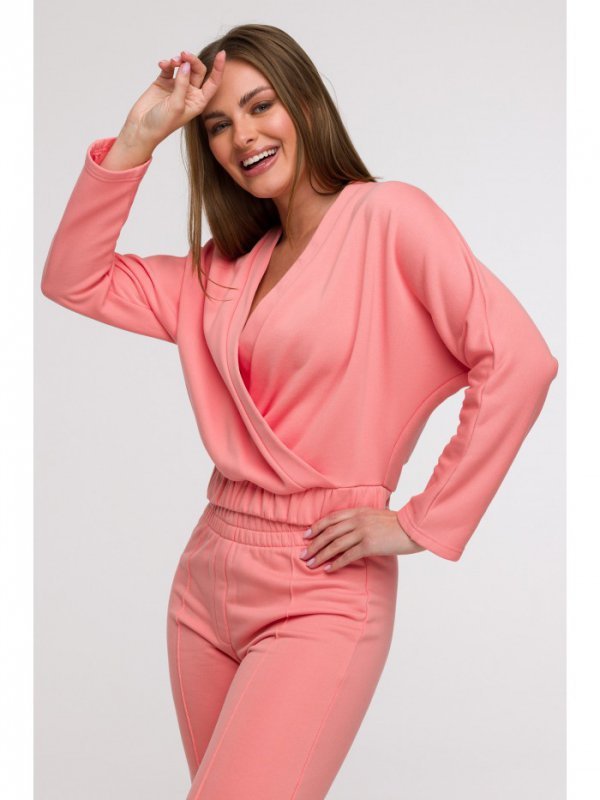 BeWear B292 Bluza z kopertowym dekoltem - koralowa