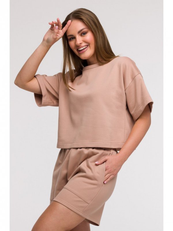 BeWear B294 Bluza oversize z krótkimi rękawami - mokka